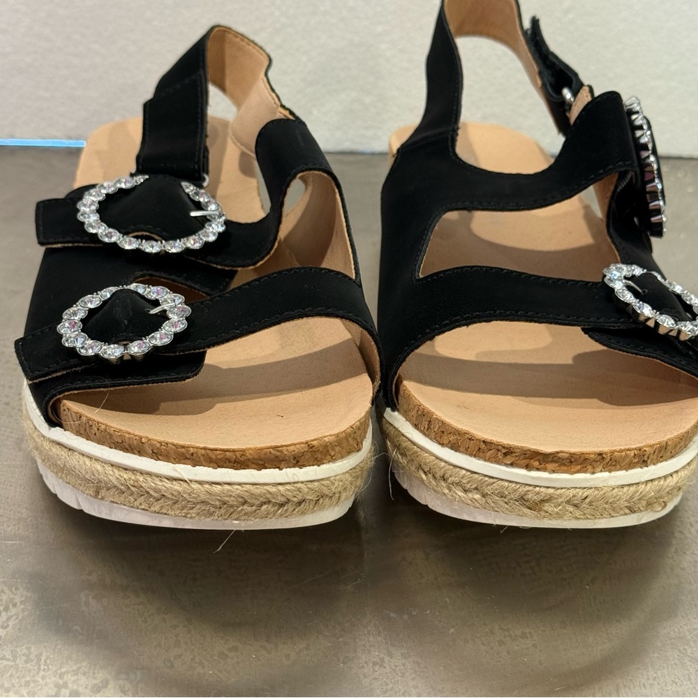Adrienne Vittadini Black Jeweled Prize Strappy Platform Sandals Women Size 9.5 - Picture 7 of 12